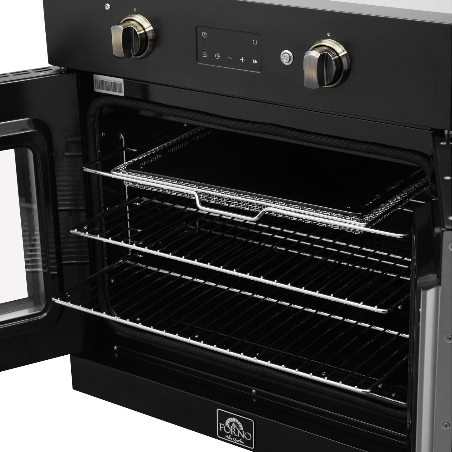 Forno FBOEL133330BLK Forno Asti 30-Inch French Door Electric Wall Oven In Black & Antique Brass, 3.68 Cu. Ft. True Convection, 3,600W, Air Fry, Sous Vide, Self-Clean