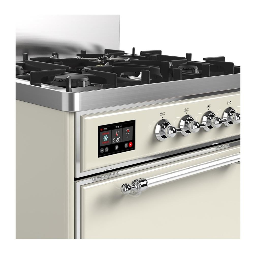 Ilve UM30QNR3AWC Ilve Um30Qnr3Awc Majestic Iii 30 Inch Dual Fuel Range With 5 Black Brass Burners, Dual Function Burner Up To 25,000 Btu (Natural Gas, Solid Door, Antique White, Chrome)
