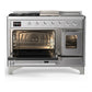 Ilve UM48FSNR3SSC Ilve Um48Fsnr3Ssc Majestic Iii 48 Inch Dual Fuel Range With 5 Black Brass Burners, Griddle And French Top, Dual Function Burner Up To 25,000 Btu (Natural Gas, Triple Glass Door, Stainless Steel, Chrome)