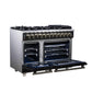 Forno FFSGS612548BLK Forno Massimo 48 Inch Freestanding Dual Fuel Range In Black With Antique Brass Accessories, 8 Burners, 6.58 Cu. Ft. Convection Oven