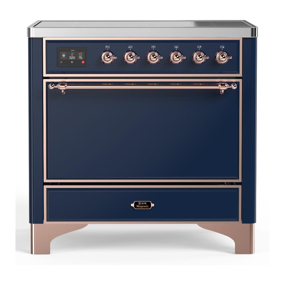 Ilve UMIB36QNR3MBP Ilve Umib36Qnr3Mbp Majestic Iii 36 Inch Induction Range With 6 Elements, 3.5 Cu. Ft. Total Oven Capacity (Solid Door, Midnight Blue, Copper)