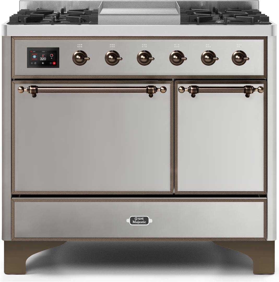 Ilve UMD10FDQNS3SSBLP Majestic Ii 40 Inch Dual Fuel Liquid Propane Freestanding Range In Stainless Steel With Bronze Trim