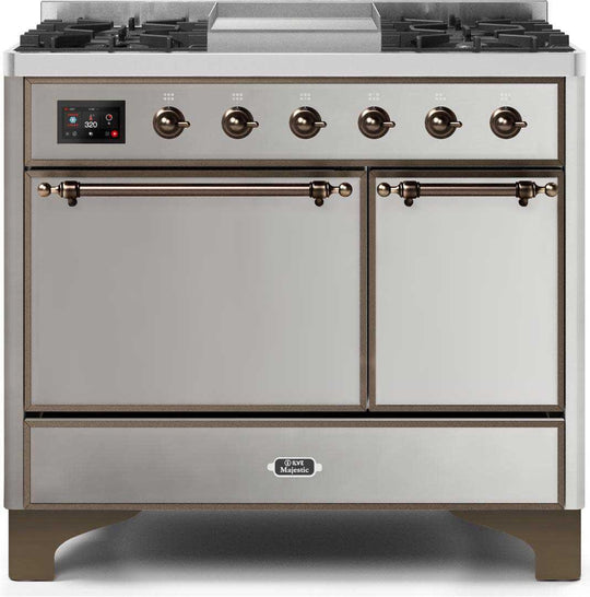 Ilve UMD10FDQNS3SSBLP Majestic Ii 40 Inch Dual Fuel Liquid Propane Freestanding Range In Stainless Steel With Bronze Trim
