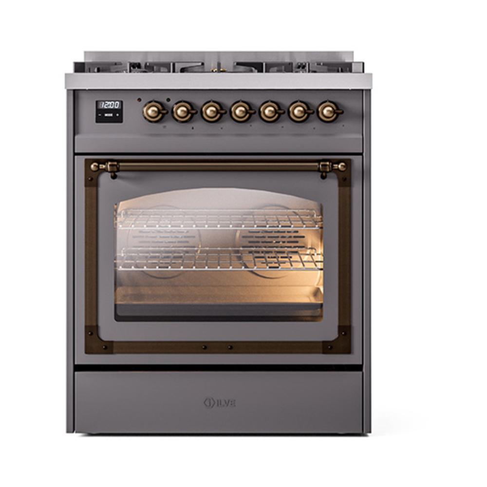 Ilve UN30NMPMGBLP Ilve Un30Nmpmgblp Nostalgie Ii Noblesse 30" Dual Fuel Range (Liquid Propane, Triple Glass Door, Graphite Matte, Burnished)