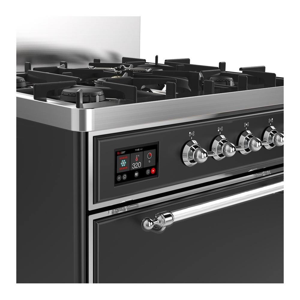 Ilve UM30QNR3MGCLP Ilve Um30Qnr3Mgclp Majestic Iii 30 Inch Dual Fuel Range With 5 Black Brass Burners, Dual Function Burner Up To 25,000 Btu (Liquid Propane, Solid Door, Graphite Matte, Chrome)