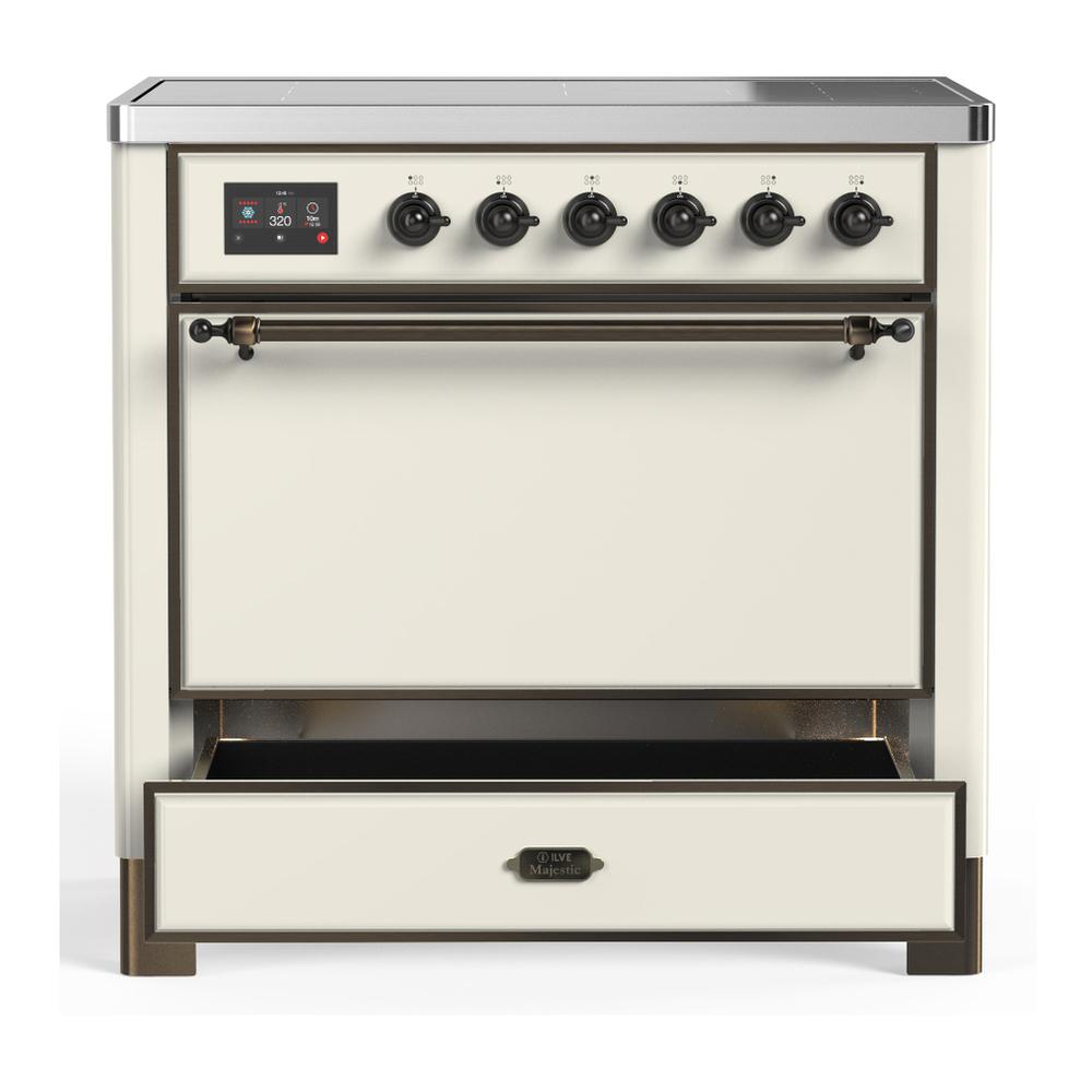 Ilve UMIB36QNR3AWB Ilve Umib36Qnr3Awb Majestic Iii 36 Inch Induction Range With 6 Elements, 3.5 Cu. Ft. Total Oven Capacity (Solid Door, Antique White, Burnished)
