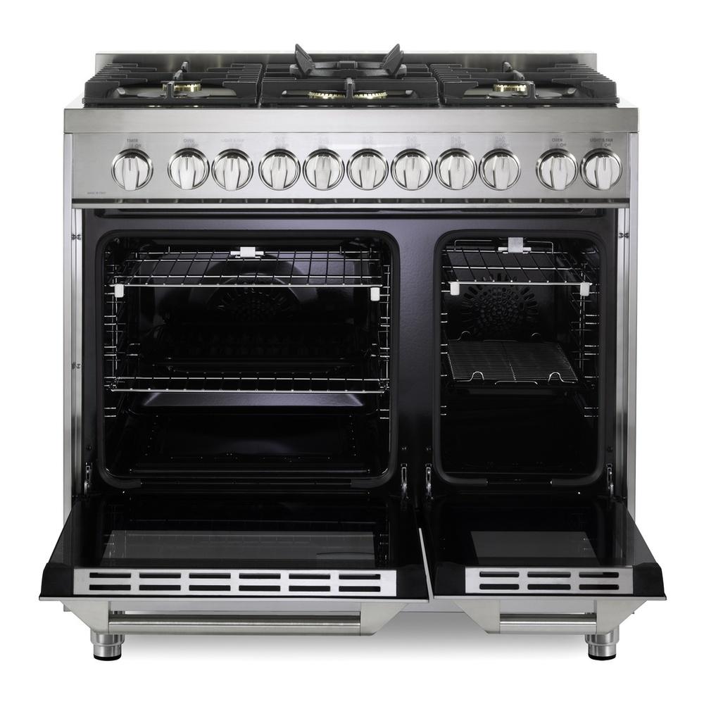 Verona VUFSGG365DSS Verona Vufsgg365Dss 36 Inch Ultima Collection Double Oven Gas Range With 5 Brass Burners, 4.1 Cu. Ft. Oven Total Capacity In Stainless Steel
