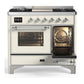 Ilve UMD40FNR3AWCLP Ilve Umd40Fnr3Awclp Majestic Iii 40 Inch Dual Fuel Range With 6 Burners And Griddle, Dual Function Burner Up To 25,000 Btu (Liquid Propane, Triple Glass Door, Antique White, Chrome)