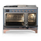 Ilve UM48FSNR3BGP Ilve Um48Fsnr3Bgp Majestic Iii 48 Inch Dual Fuel Range With 5 Black Brass Burners, Griddle And French Top, Dual Function Burner Up To 25,000 Btu (Natural Gas, Triple Glass Door, Blue Grey, Copper)