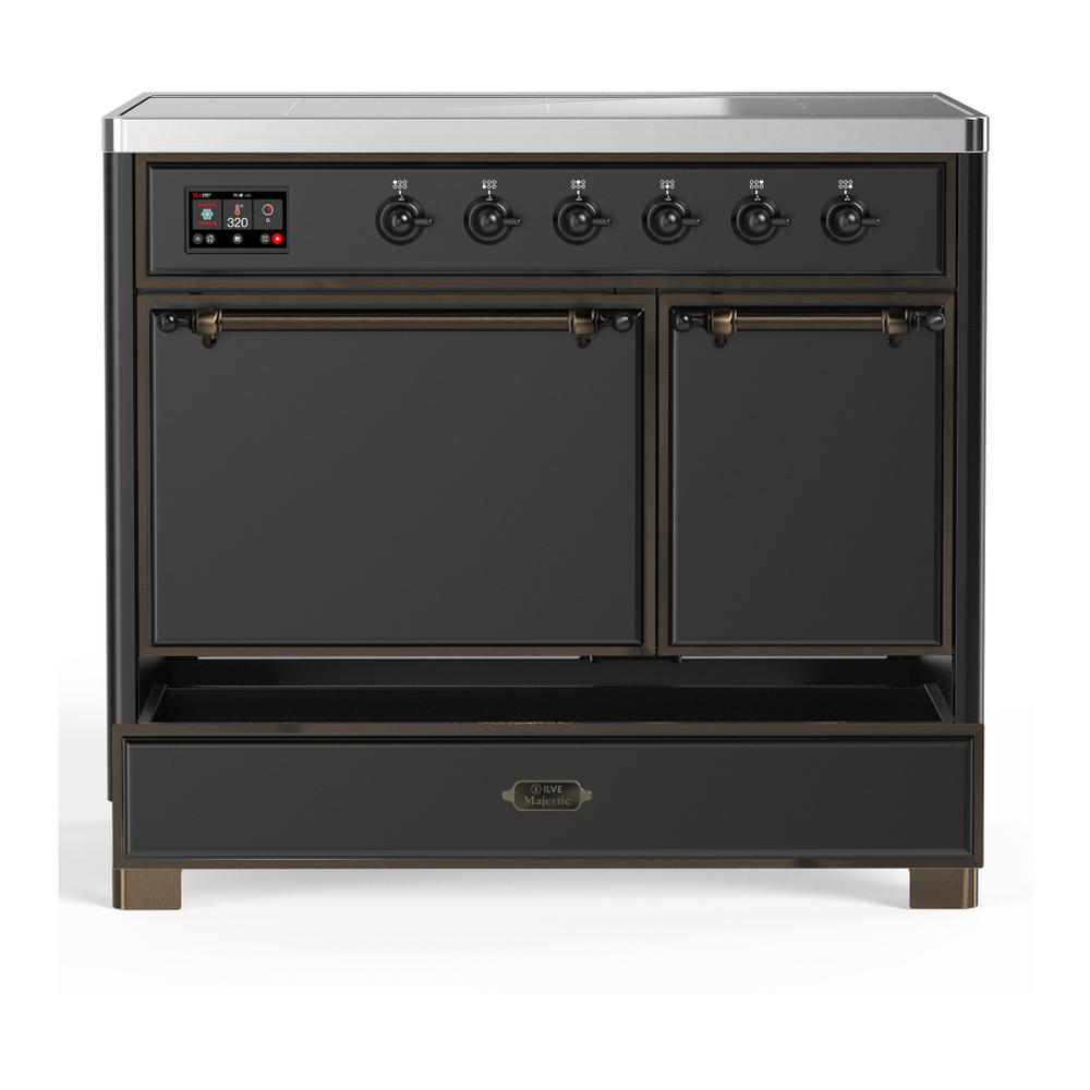 Ilve UMDIB40QNR3MGB Ilve Umdib40Qnr3Mgb Majestic Iii 40 Inch Induction Range With 6 Elements, 3.82 Cu. Ft. Total Oven Capacity (Solid Door, Graphite Matte, Burnished)
