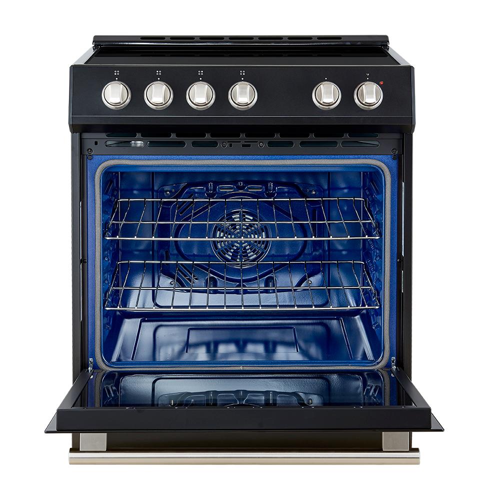 Forno FFSIN098230BLK Forno Leonardo Espresso 30-Inch Slide-In Black Induction Range, Convection Oven, 5 Cooking Zones, Touch Control Panel