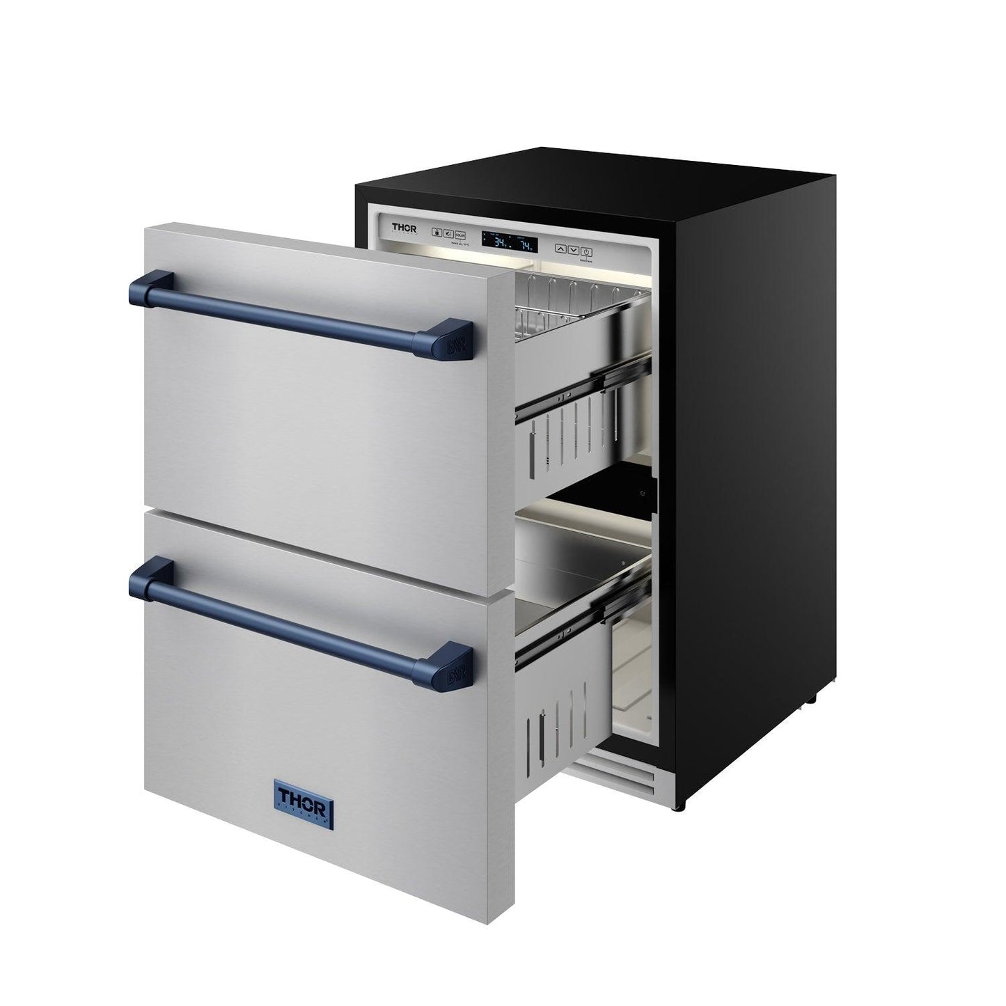 Thor Kitchen RF24UBLU 24 Inch Undercounter Built-In Or Freestanding Drawer Refrigerator - Stainless Steel/Blue Gordon Ramsay Series