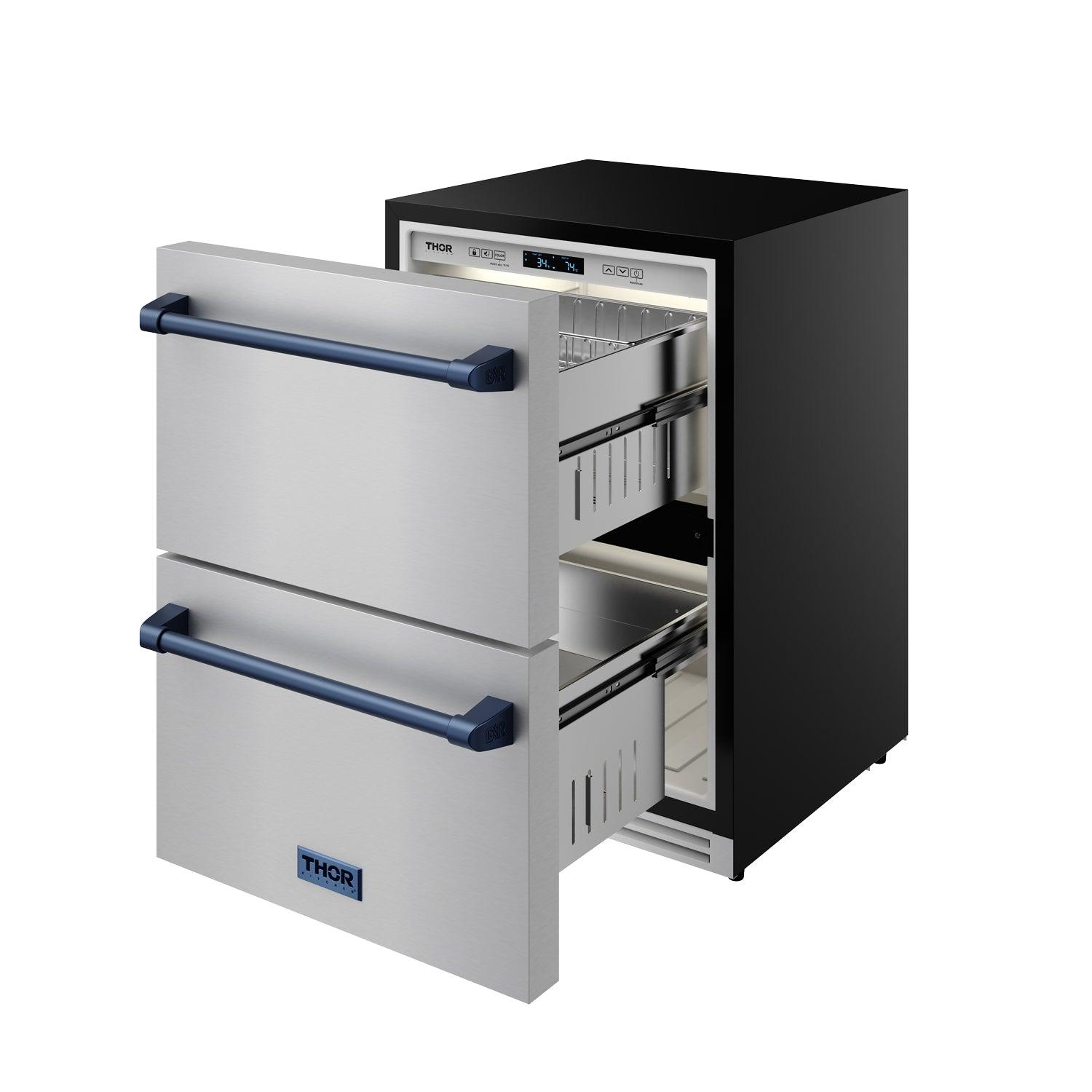 Thor Kitchen RF24UBLU 24 Inch Undercounter Built-In Or Freestanding Drawer Refrigerator - Stainless Steel/Blue Gordon Ramsay Series