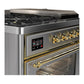Ilve UM48FSNR3SSGLP Ilve Um48Fsnr3Ssglp Majestic Iii 48 Inch Dual Fuel Range With 5 Black Brass Burners, Griddle And French Top, Dual Function Burner Up To 25,000 Btu (Liquid Propane, Triple Glass Door, Stainless Steel, Brass)