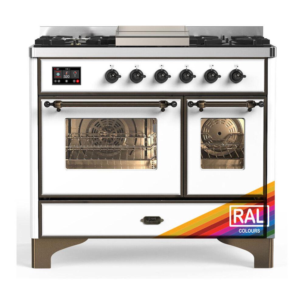 Ilve UMD40FNR3RAB Ilve Umd40Fnr3Rab Majestic Iii 40 Inch Dual Fuel Range With 6 Burners And Griddle, Dual Function Burner Up To 25,000 Btu (Natural Gas, Triple Glass Door, Ral, Burnished)