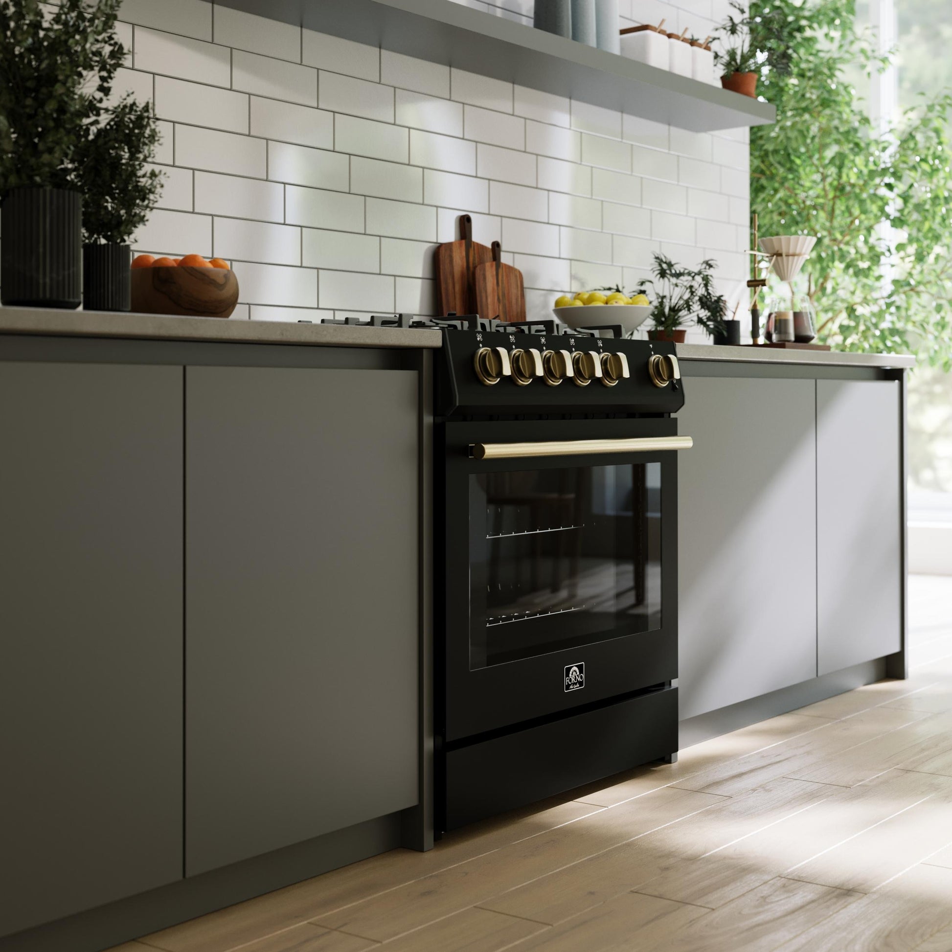 Forno FFSGS111630BLK Forno Leonardo Espresso 30-Inch Black Gas Range, 5 Burners, 39,500 Btu, 5 Cu.Ft Convection Oven
