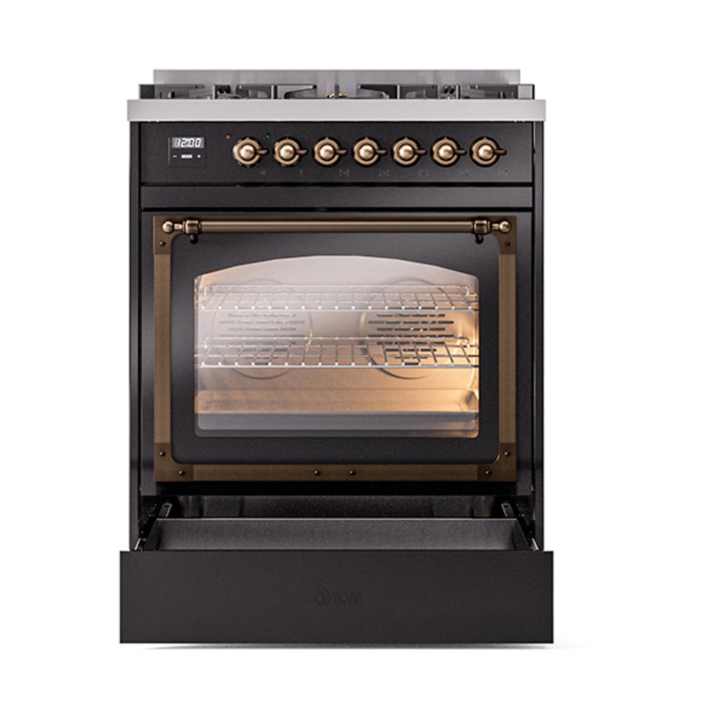 Ilve UN30NMPBKBLP Ilve Un30Nmpbkblp Nostalgie Ii Noblesse 30" Dual Fuel Range (Liquid Propane, Triple Glass Door, Glossy Black, Burnished)