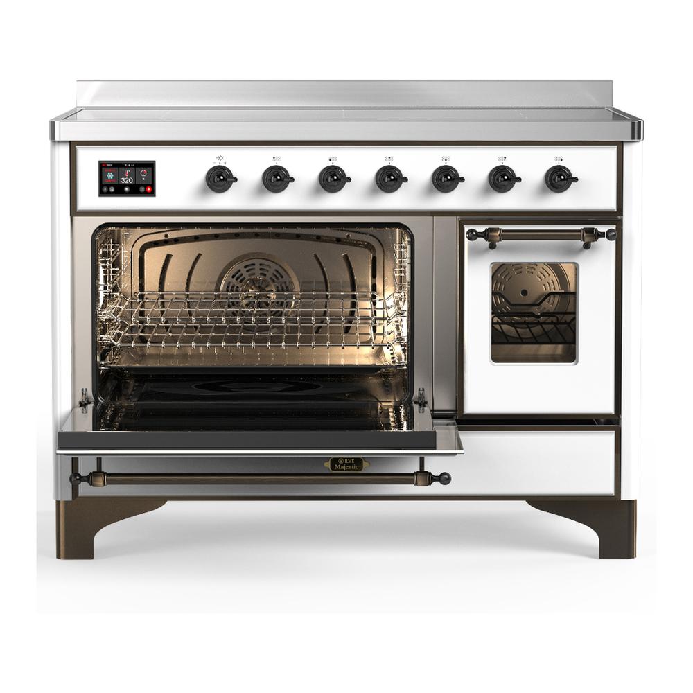 Ilve UMIB48NR3WHB Ilve Umib48Nr3Whb Majestic Iii 48 Inch Induction Range With 6 Elements, 5.02 Cu. Ft. Total Oven Capacity (Triple Glass Door, White, Burnished)