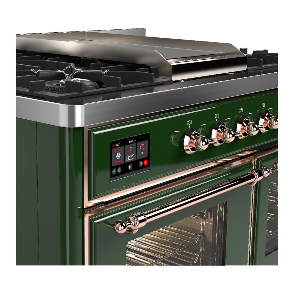 Ilve UMD40FNR3EGPLP Ilve Umd40Fnr3Egplp Majestic Iii 40 Inch Dual Fuel Range With 6 Burners And Griddle, Dual Function Burner Up To 25,000 Btu (Liquid Propane, Triple Glass Door, Emerald Green, Copper)