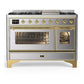Ilve UM48FNR3SSG Ilve Um48Fnr3Ssg Majestic Iii 48 Inch Dual Fuel Range With 8 Burners And Griddle, Dual Function Burner Up To 25,000 Btu (Natural Gas, Triple Glass Door, Stainless Steel, Brass)