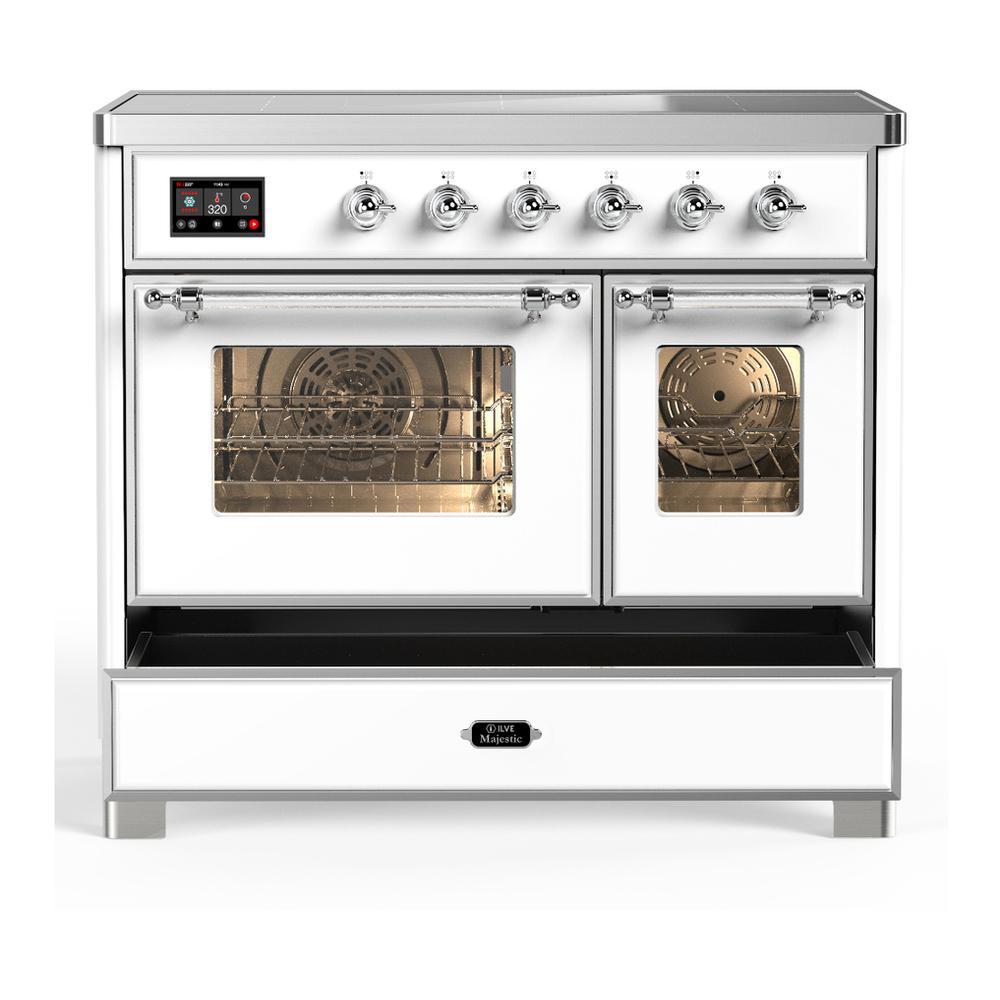 Ilve UMDIB40NR3WHC Ilve Umdib40Nr3Whc Majestic Iii 40 Inch Induction Range With 6 Elements, 3.82 Cu. Ft. Total Oven Capacity (Triple Glass Door, White, Chrome)