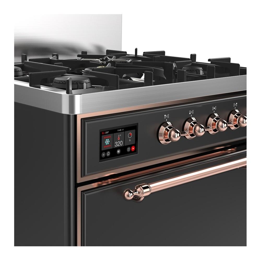 Ilve UM30QNR3MGP Ilve Um30Qnr3Mgp Majestic Iii 30 Inch Dual Fuel Range With 5 Black Brass Burners, Dual Function Burner Up To 25,000 Btu (Natural Gas, Solid Door, Graphite Matte, Copper)