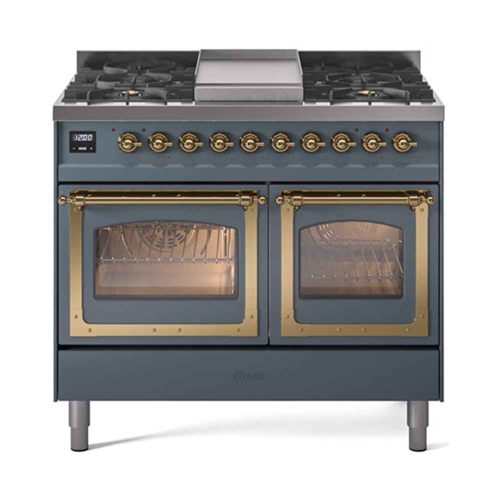 Ilve UND40FNMPBGGLP Ilve Und40Fnmpbgglp Nostalgie Ii Noblesse 40" Dual Fuel Range (Liquid Propane, Triple Glass Door, Blue Grey, Brass)