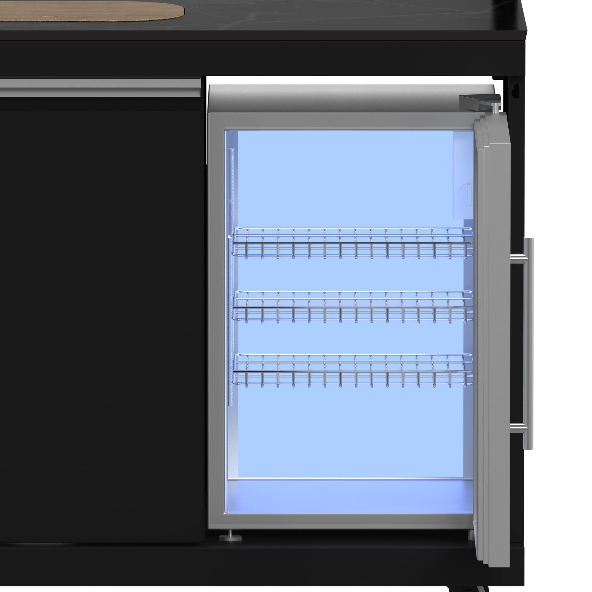 Forno FODKT2568BLK Forno All Aperto 99,600 Btu Outdoor Kitchen, 5 Burners, Infrared Burners, Side Burner, Black Sintered Stone Countertops, Gas Pizza Oven, Sink Module, Bar & Beverage Center
