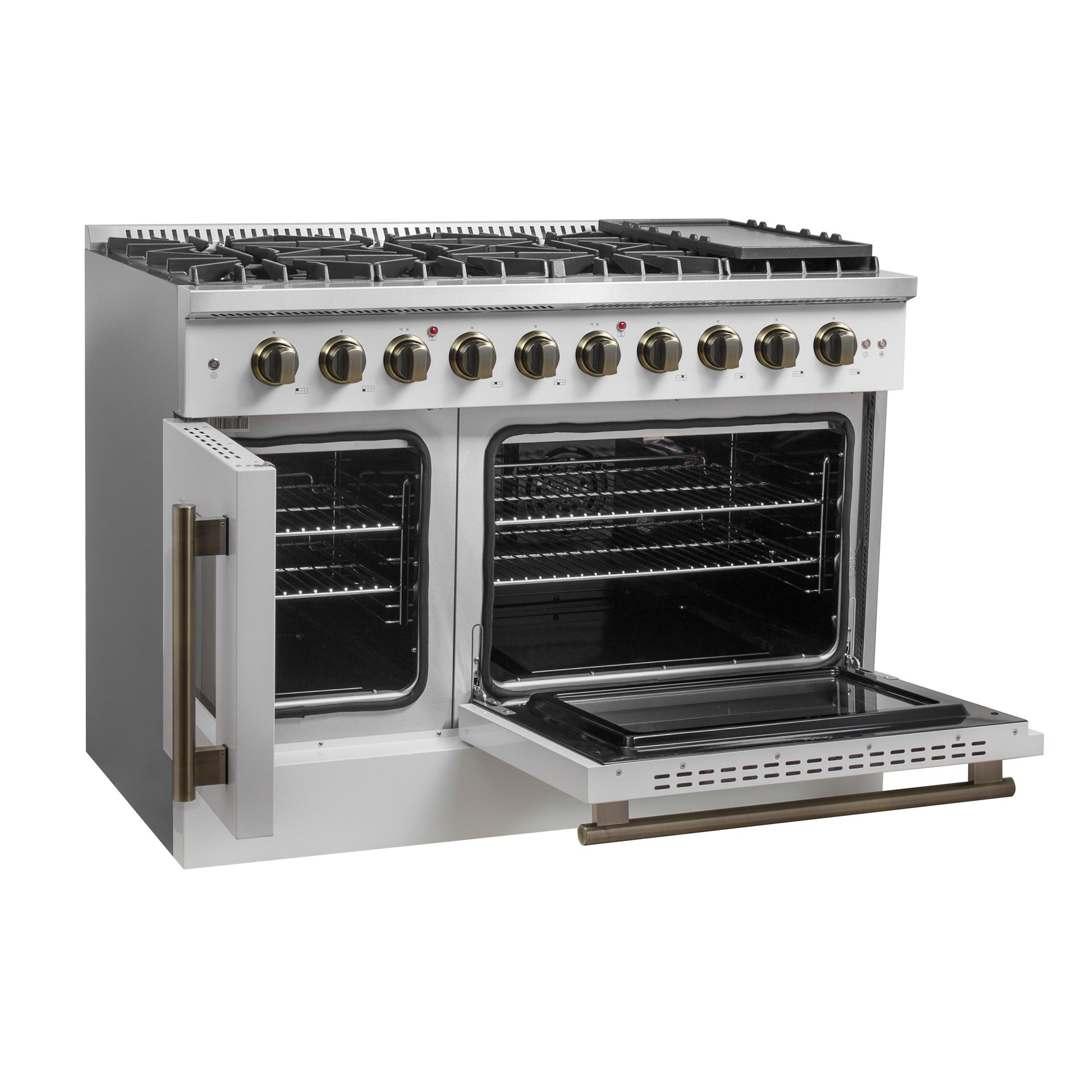Forno FFSGS644448WHT Forno Galiano 48-Inch Freestanding French Door Gas Range, White & Antique Brass