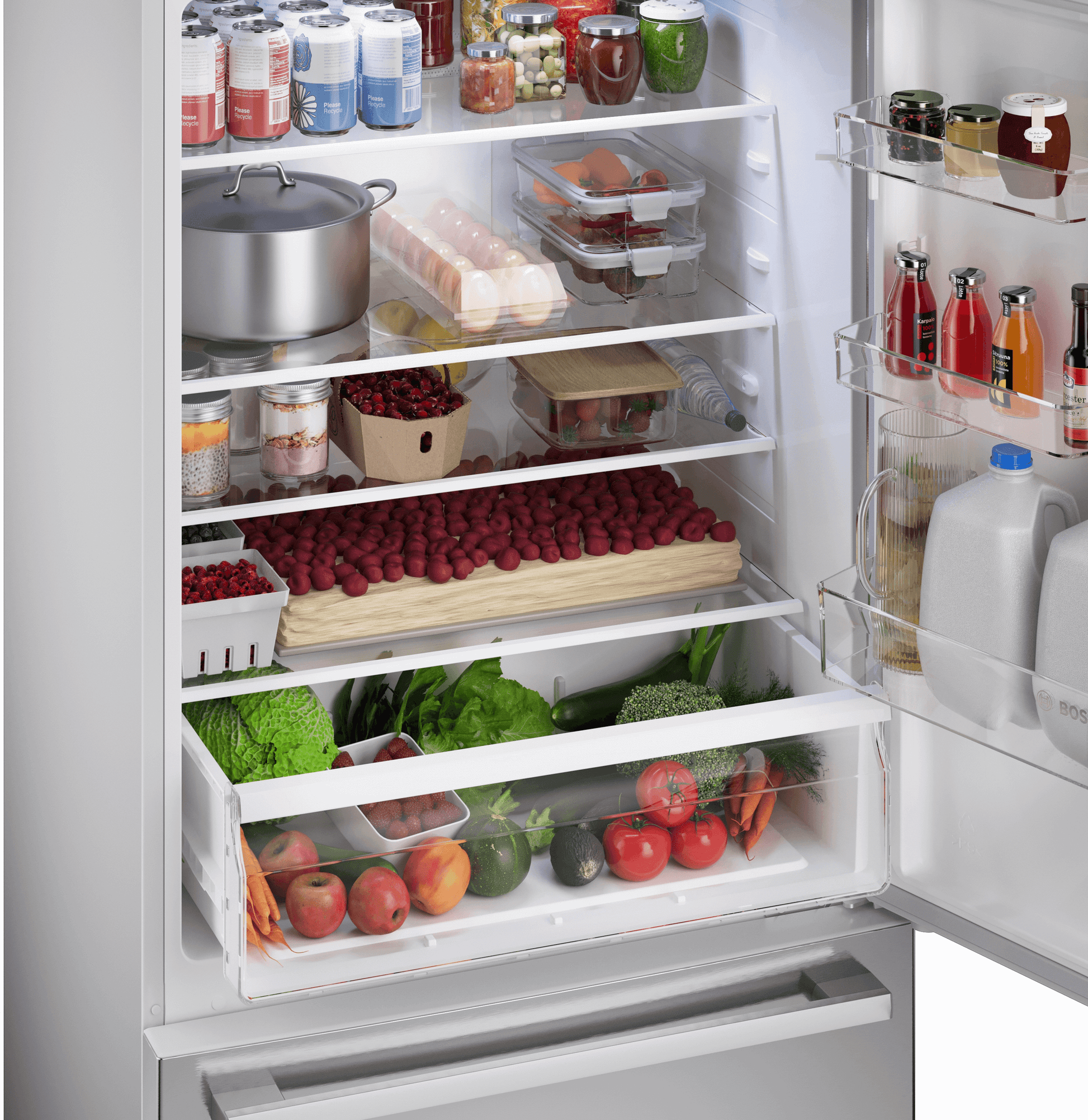Bosch B33CM10SNS 100 Series, Free-Standing Fridge-Freezer With Freezer At Bottom, Brushed Steel (With Anti-Fingerprint), Total No Frost