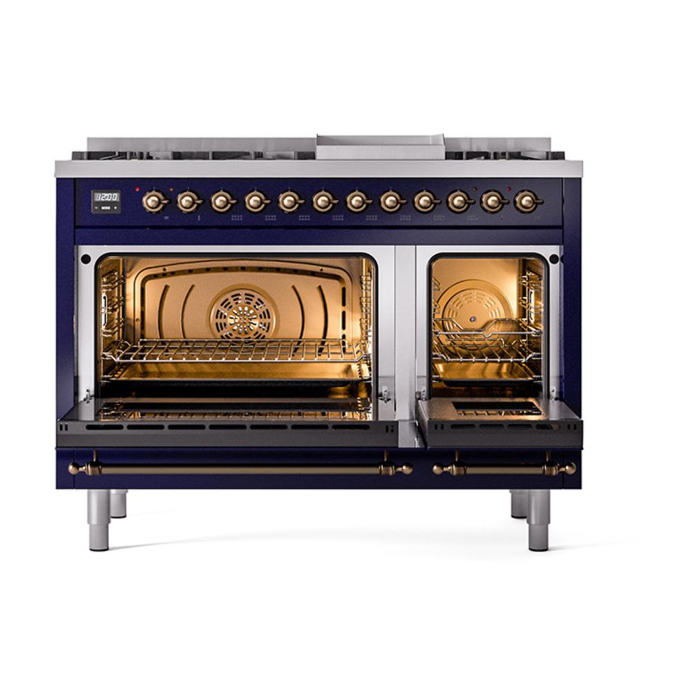 Ilve UN48FNMPMBBLP Ilve Un48Fnmpmbblp Nostalgie Ii Noblesse 48" Dual Fuel Range (8 Sealed Burners + Griddle, Liquid Propane, Triple Glass Door, Midnight Blue, Burnished)