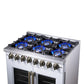 Forno FFSGS638736WHT Forno Capriasca 36 Inch Freestanding French Door Dual Fuel Range In White With Antique Brass Accessories, 6 Burners, True Convection Oven