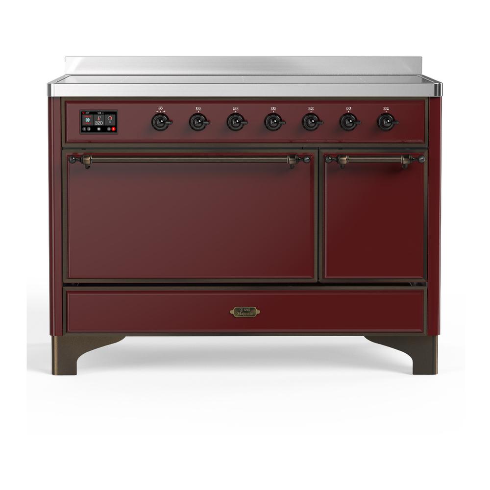 Ilve UMIB48QNR3BUB Ilve Umib48Qnr3Bub Majestic Iii 48 Inch Induction Range With 6 Elements, 5.02 Cu. Ft. Total Oven Capacity (Solid Door, Burgundy, Burnished)