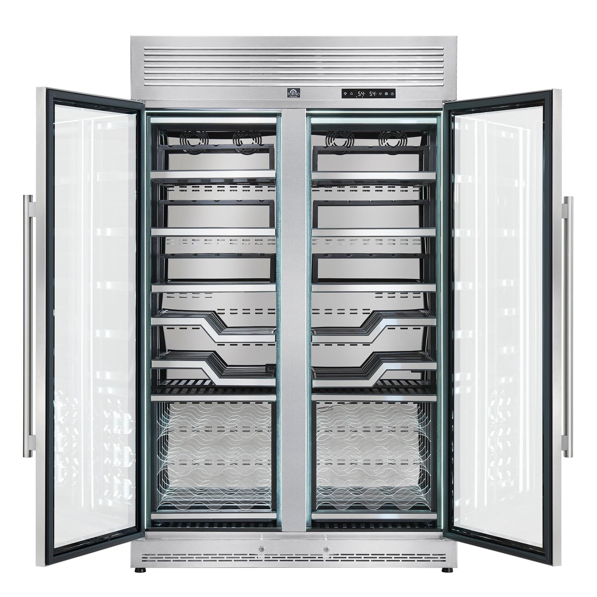Forno FWCDR661148S Forno Abruzzo 48-Inch Dual Zone Wine Cellar, 102 Bottles, 24 Cu. Ft., Clear Acrylic Holders & Stainless Trim Shelves