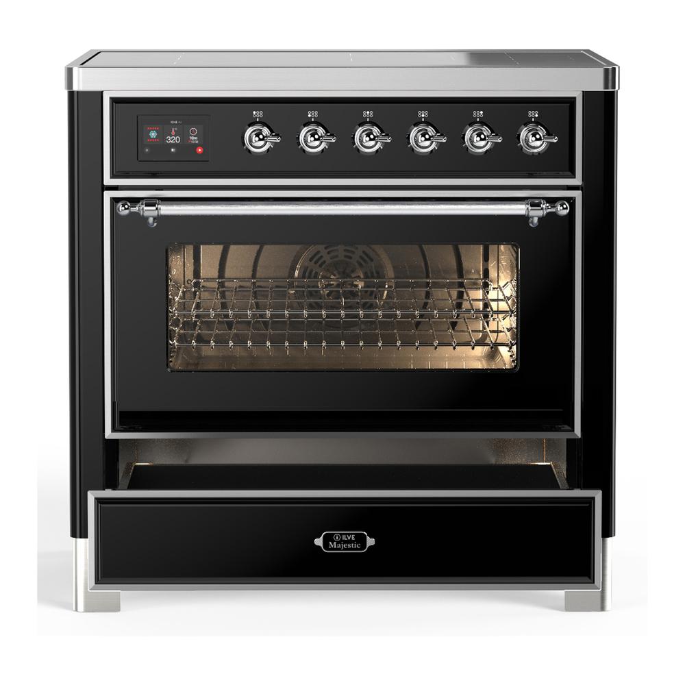 Ilve UMIB36NR3BKC Ilve Umib36Nr3Bkc Majestic Iii 36 Inch Induction Range With 6 Elements, 3.5 Cu. Ft. Total Oven Capacity (Triple Glass Door, Glossy Black, Chrome)