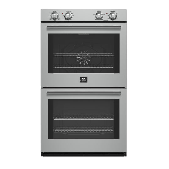 Forno FBOEL132430 Forno Vomero 30-Inch Double Wall Oven, Stainless Steel, 10 Cu.Ft Total Capacity, 7100W Convection, Mechanical Controls, Self-Cleaning Function