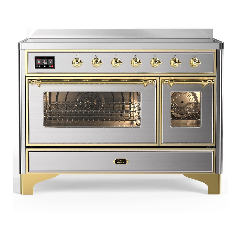 Ilve UMIB48NR3SSG Ilve Umib48Nr3Ssg Majestic Iii 48 Inch Induction Range With 6 Elements, 5.02 Cu. Ft. Total Oven Capacity (Triple Glass Door, Stainless Steel, Brass)