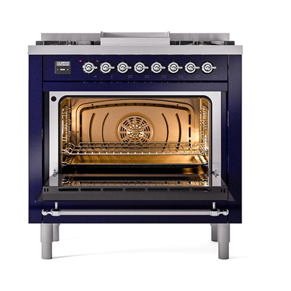 Ilve UN36FNMPMBCLP Ilve Un36Fnmpmbclp Nostalgie Ii Noblesse 36" Dual Fuel Range (Liquid Propane, Triple Glass Door, Midnight Blue, Chrome)