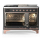 Ilve UM48FSQNR3MGPLP Ilve Um48Fsqnr3Mgplp Majestic Iii 48 Inch Dual Fuel Range With 5 Black Brass Burners, Griddle And French Top, Dual Function Burner Up To 25,000 Btu (Liquid Propane, Solid Door, Graphite Matte, Copper)