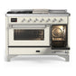 Ilve UM48FSNR3AWC Ilve Um48Fsnr3Awc Majestic Iii 48 Inch Dual Fuel Range With 5 Black Brass Burners, Griddle And French Top, Dual Function Burner Up To 25,000 Btu (Natural Gas, Triple Glass Door, Antique White, Chrome)