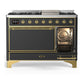 Ilve UM48FQNR3MGG Ilve Um48Fqnr3Mgg Majestic Iii 48 Inch Dual Fuel Range With 8 Burners And Griddle, Dual Function Burner Up To 25,000 Btu (Natural Gas, Solid Door, Graphite Matte, Brass)
