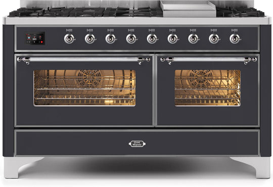 Ilve UM15FDNS3MGC Majestic Ii 60 Inch Dual Fuel Natural Gas Freestanding Range In Matte Graphite With Chrome Trim