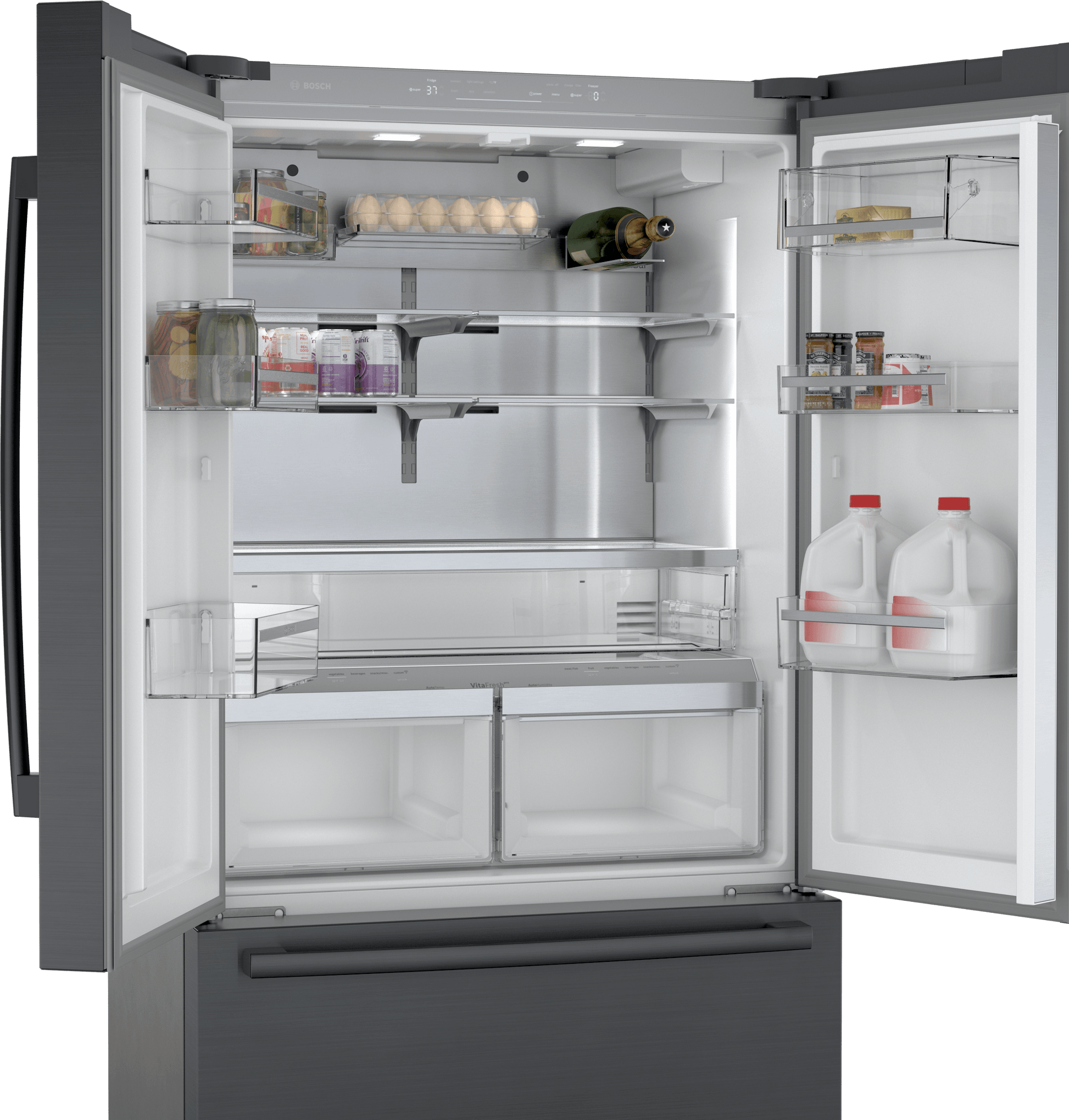 Bosch B36CT84SNB 800 Series, French Door Bottom Freezer, Multi Door, 36'', Black Inox-Antifingerprint