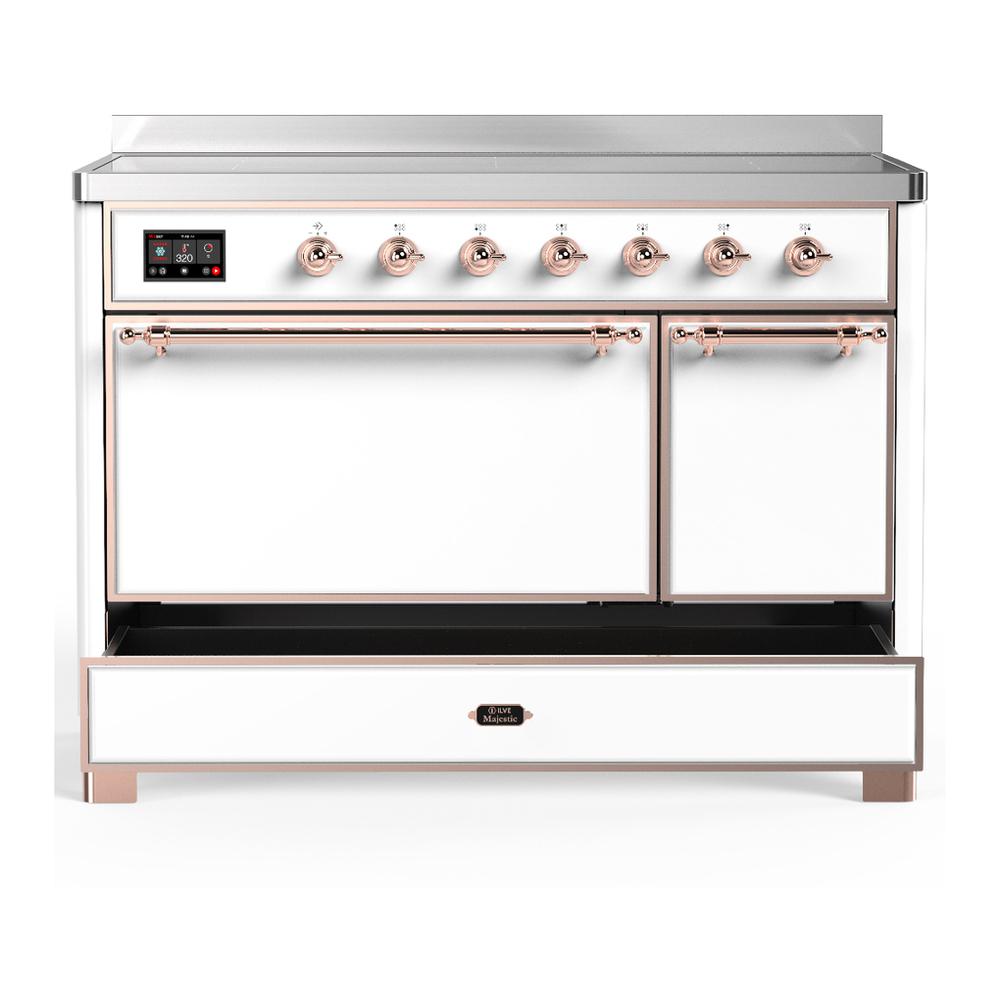 Ilve UMIB48QNR3WHP Ilve Umib48Qnr3Whp Majestic Iii 48 Inch Induction Range With 6 Elements, 5.02 Cu. Ft. Total Oven Capacity (Solid Door, White, Copper)