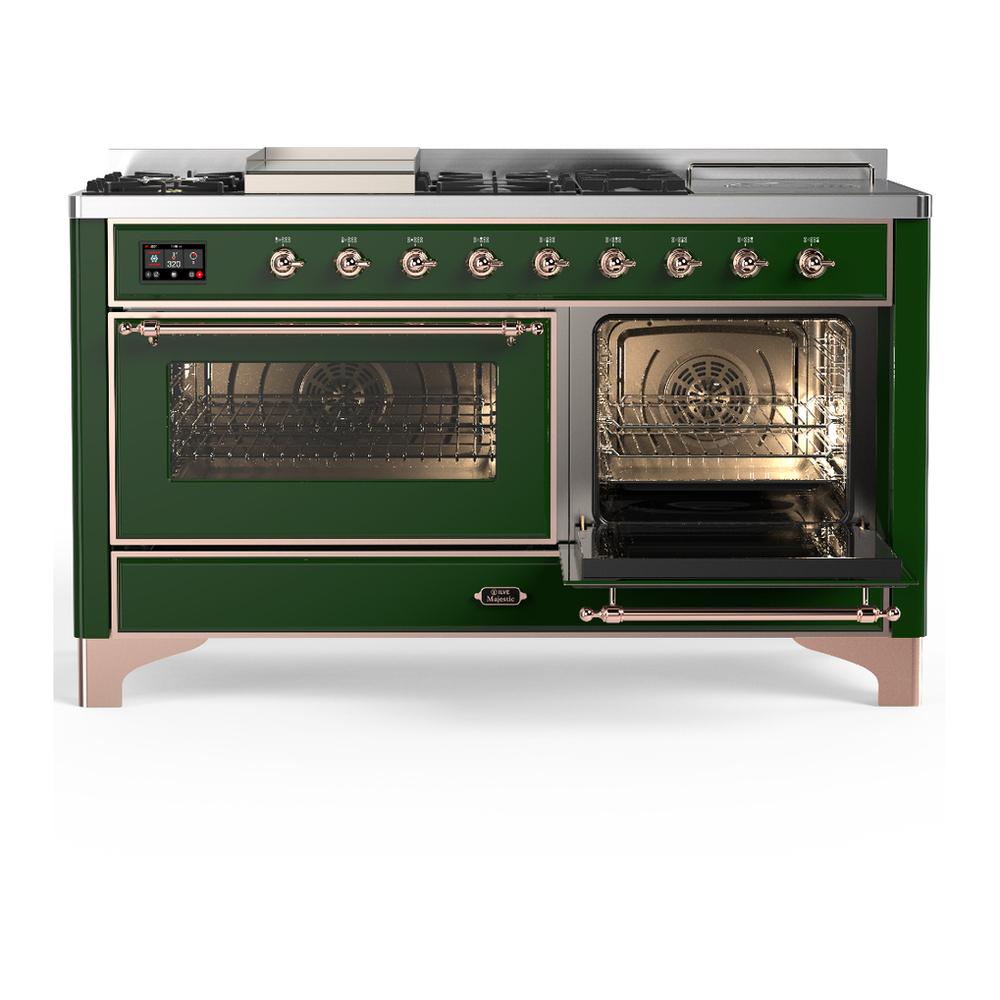 Ilve UM60FSNR3EGPLP Ilve Um60Fsnr3Egplp Majestic Iii 60 Inch Dual Fuel Range With 7 Burners, Griddle And French Top, Dual Function Burner With Up To 25,000 Btu (Liquid Propane, Triple Glass Door, Emerald Green, Copper)