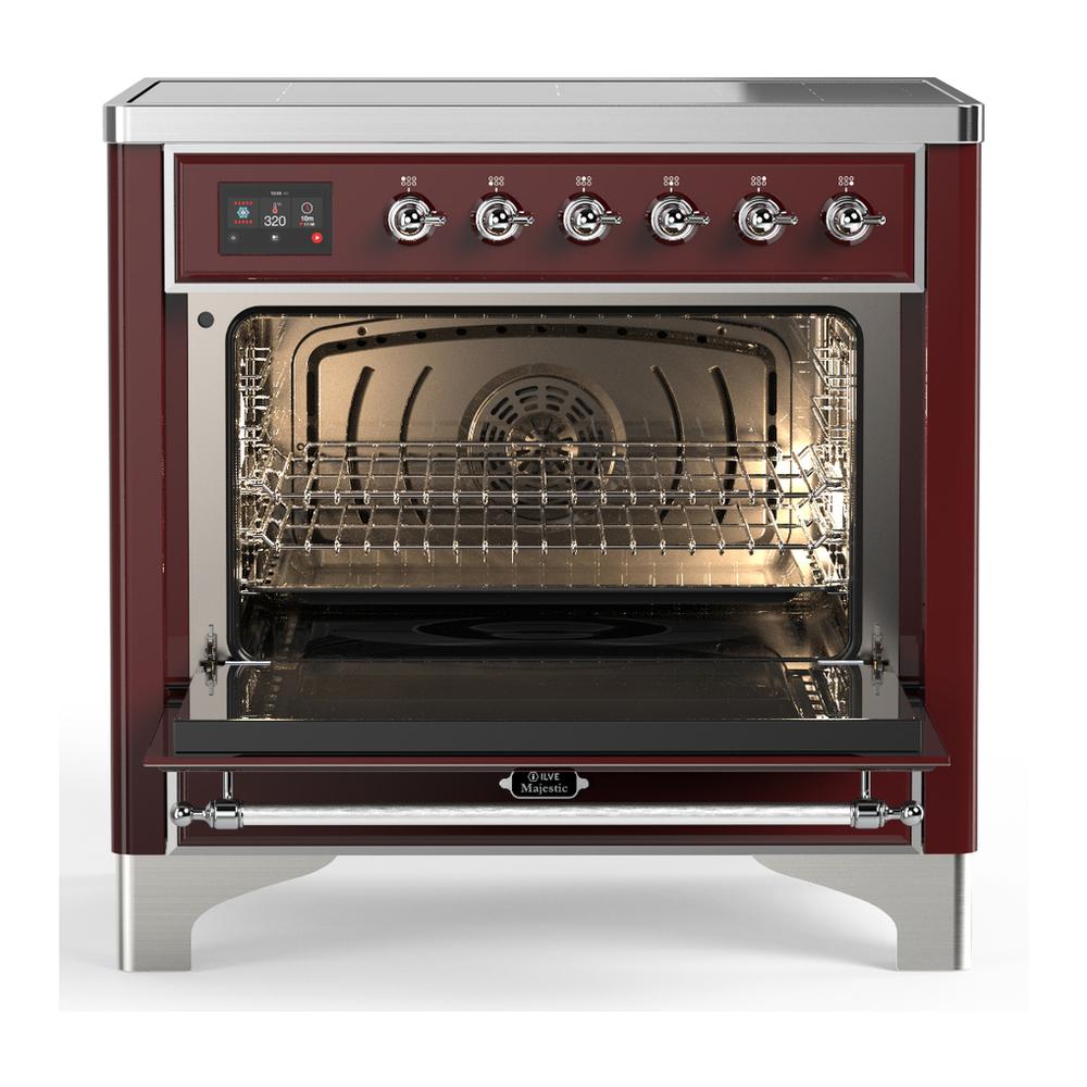 Ilve UMIB36QNR3BUC Ilve Umib36Qnr3Buc Majestic Iii 36 Inch Induction Range With 6 Elements, 3.5 Cu. Ft. Total Oven Capacity (Solid Door, Burgundy, Chrome)