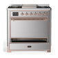 Ilve UM36FQNR3SSP Ilve Um36Fqnr3Ssp Majestic Iii 36 Inch Dual Fuel Range With 6 Black Brass Burners And Griddle, Dual Function Burner Up To 25,000 Btu (Solid Door, Stainless Steel, Copper, Natural Gas)