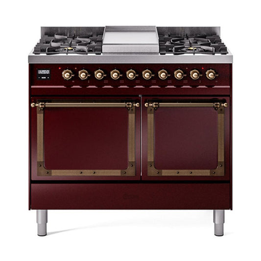 Ilve UND40FQNMPBUBLP Ilve Und40Fqnmpbublp Nostalgie Ii Noblesse 40" Dual Fuel Range (Liquid Propane, Solid Door, Burgundy, Burnished)