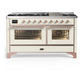 Ilve UM60FNR3AWP Ilve Um60Fnr3Awp Majestic Iii 60 Inch Dual Fuel Range With 9 Burners And Griddle, Dual Function Burner Up To 25,000 Btu (Natural Gas, Triple Glass Door, Antique White, Copper)