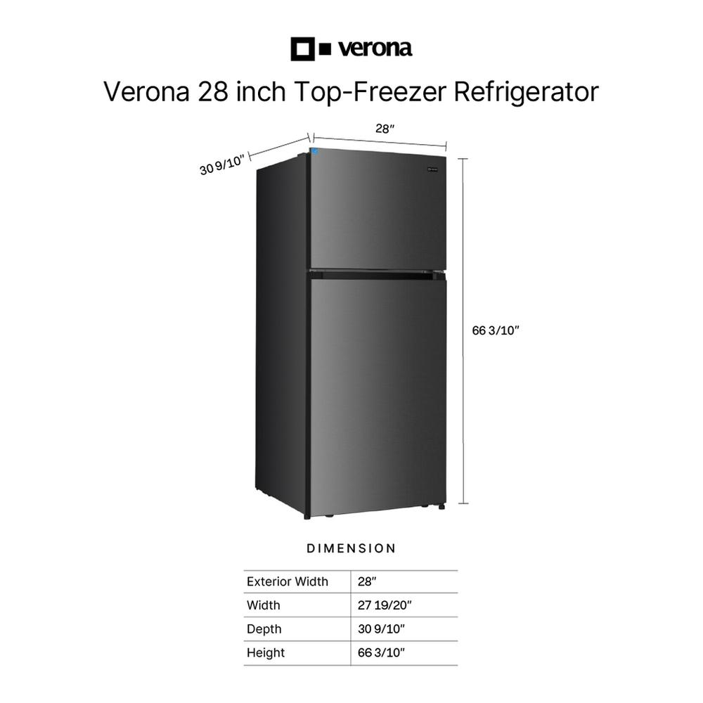 Verona VEFTF2817RBK Verona Veftf2817Rbk 28 Inch Top Freezer Refrigerator With 17.6 Cu. Ft. Total Capacity, Reversible Doors, Recessed Handle, Energy Star (Black)